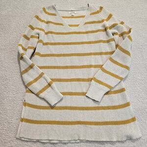 Goodthreads Cotton Shaker Stitch Pullover Sweater Women's L V-neck Striped